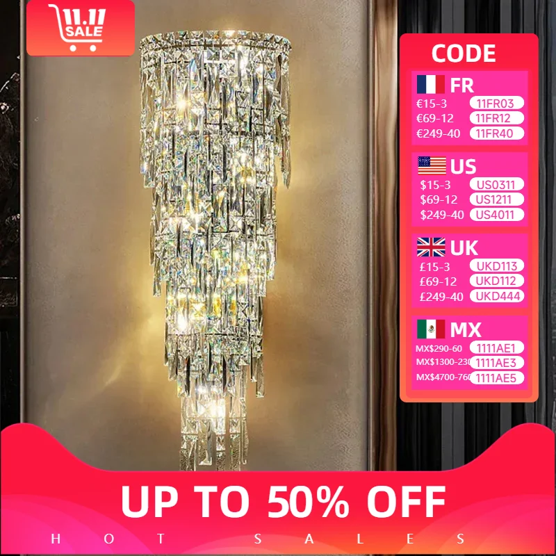 

Modern Hotel Lobby Corridor Crystal Wall Lamp Bedroom Staircase Indoor Led Lights Villa Duplex Living Room Background Home Decor