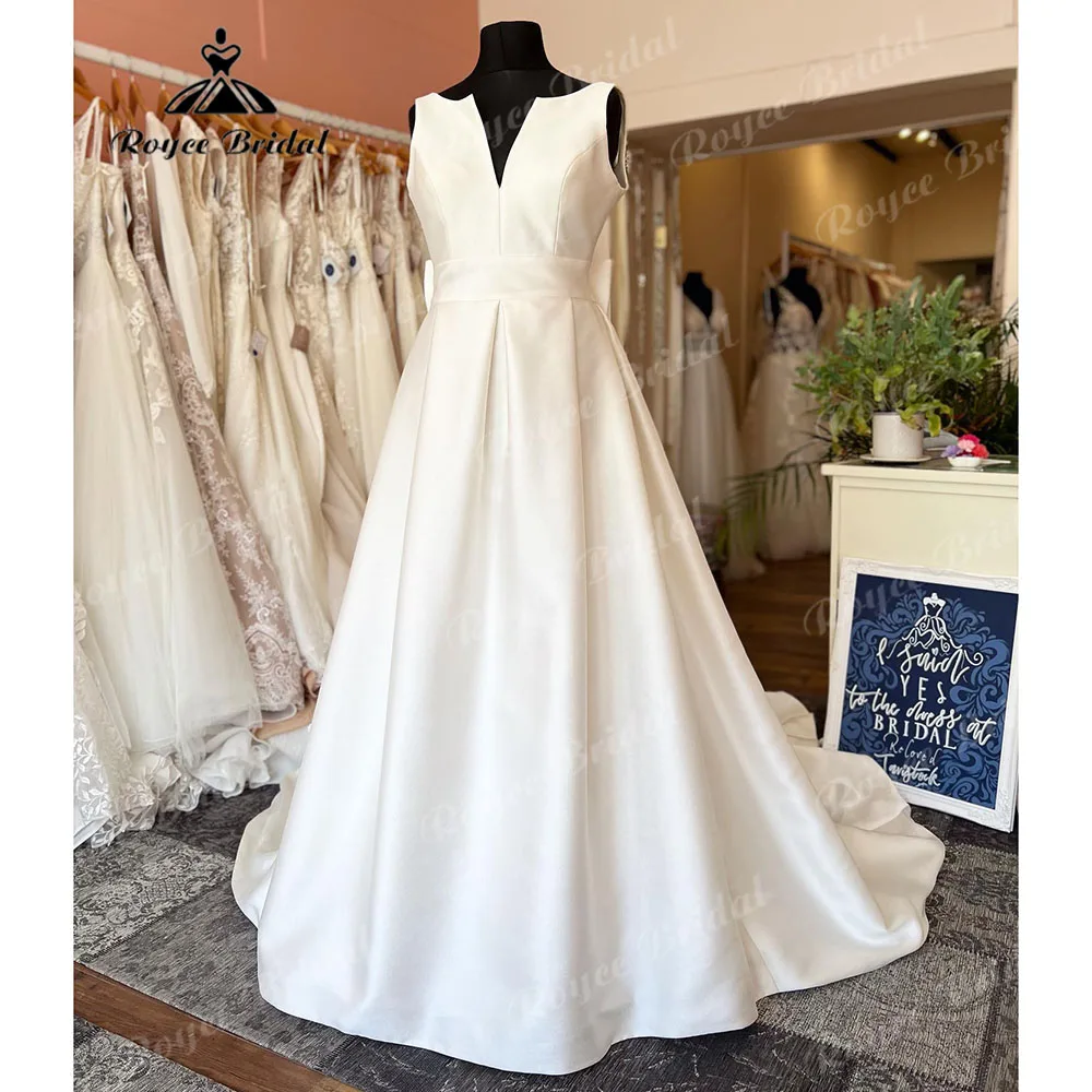 Vintage Sleeveless Soft Satin V Neck Wedding Dress for Women 2024 Bridal Gown Custom Made vestido novia princesa Roycebridal