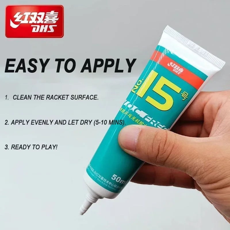 DHS No.15 Table Tennis Water Glue VOC-Free High Elastic Easy to Use Water-based Ping Pong Rubber Sponge Racket Adhesive