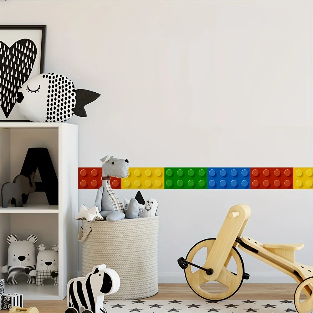 1pc Waterproof Self-Adhesive Building Block Style Wall Border Stickers For Home Decoration - Removable And Reusable