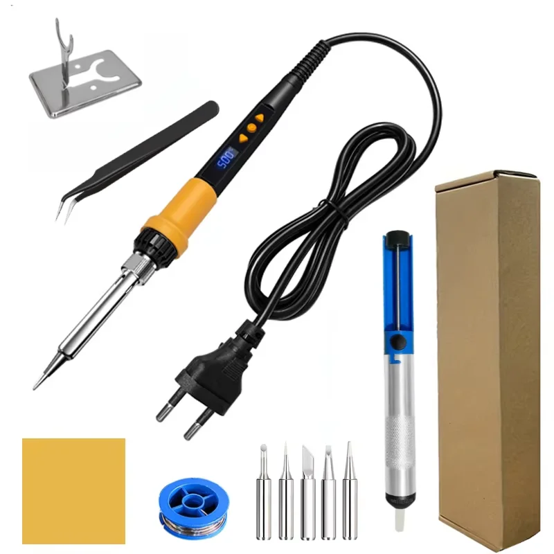 80W Soldering Iron Kit Adjustable Temperature LCD Solder Welding Tools Ceramic Heater Soldering Tips Tweezers Soldering Wire