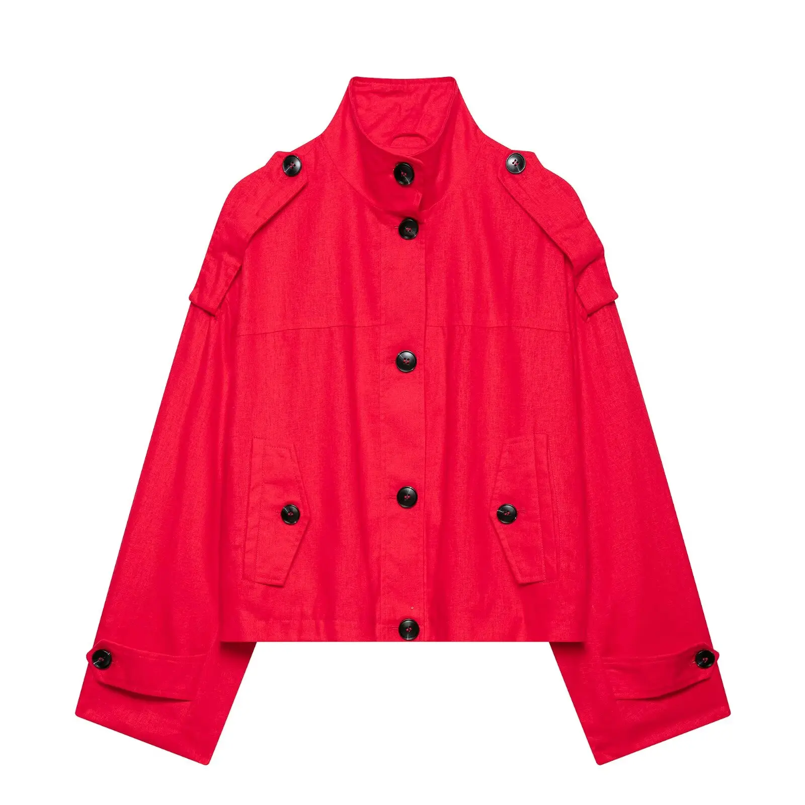 HH Damen Elegante Kurze Utility-Jacke Stehkragen Knopfdetail Oberbekleidung Frühling Herbst Business Casual & Büro Festliche Kleidung – Detail 2