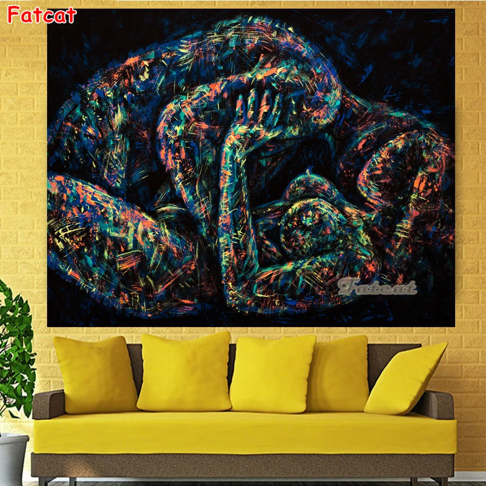 Abstract Artistic Color 5D Diamond Painting Naked Man and Woman Lovers Kiss Diamond Mosaic Embroidery Living Room Decor PP3745