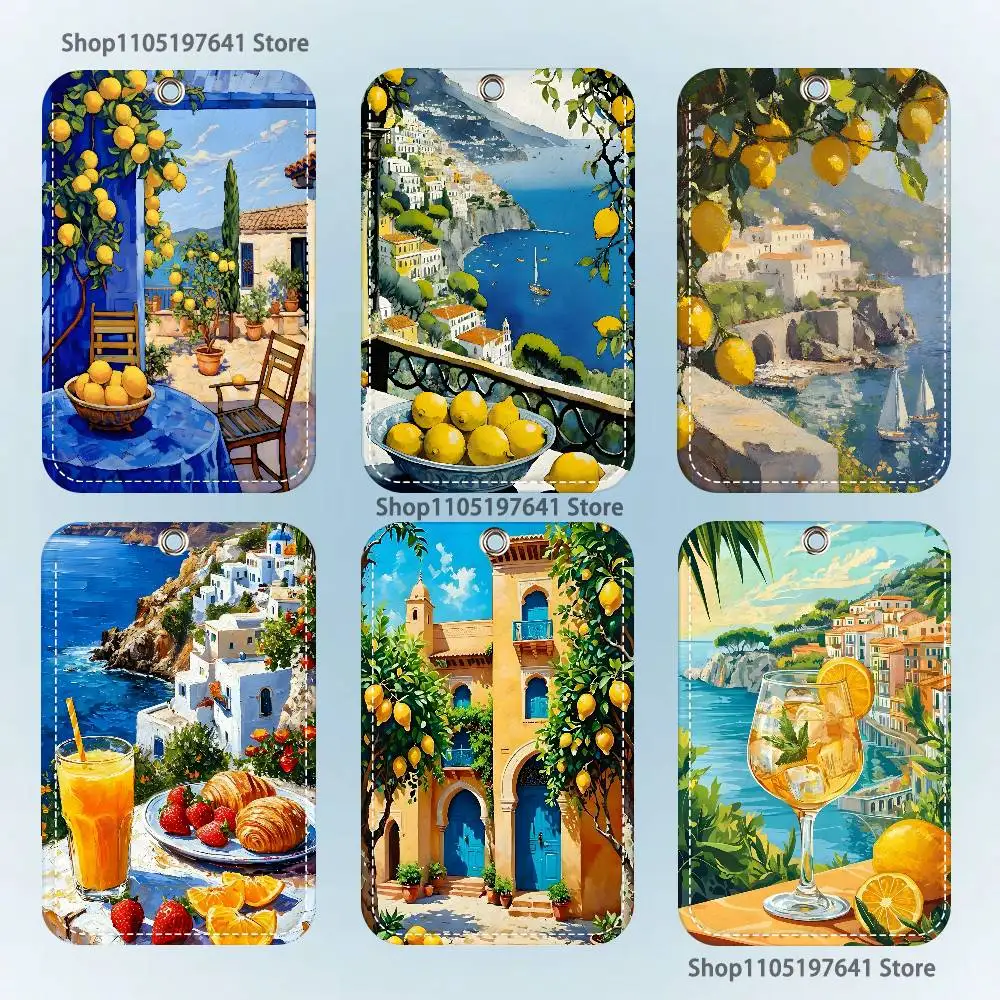 

European Amalfi Coast Lemon Cartoon Card Keychain Anime Fashion Pendant Bag ID Door Card Case Bus Card Cute Adult