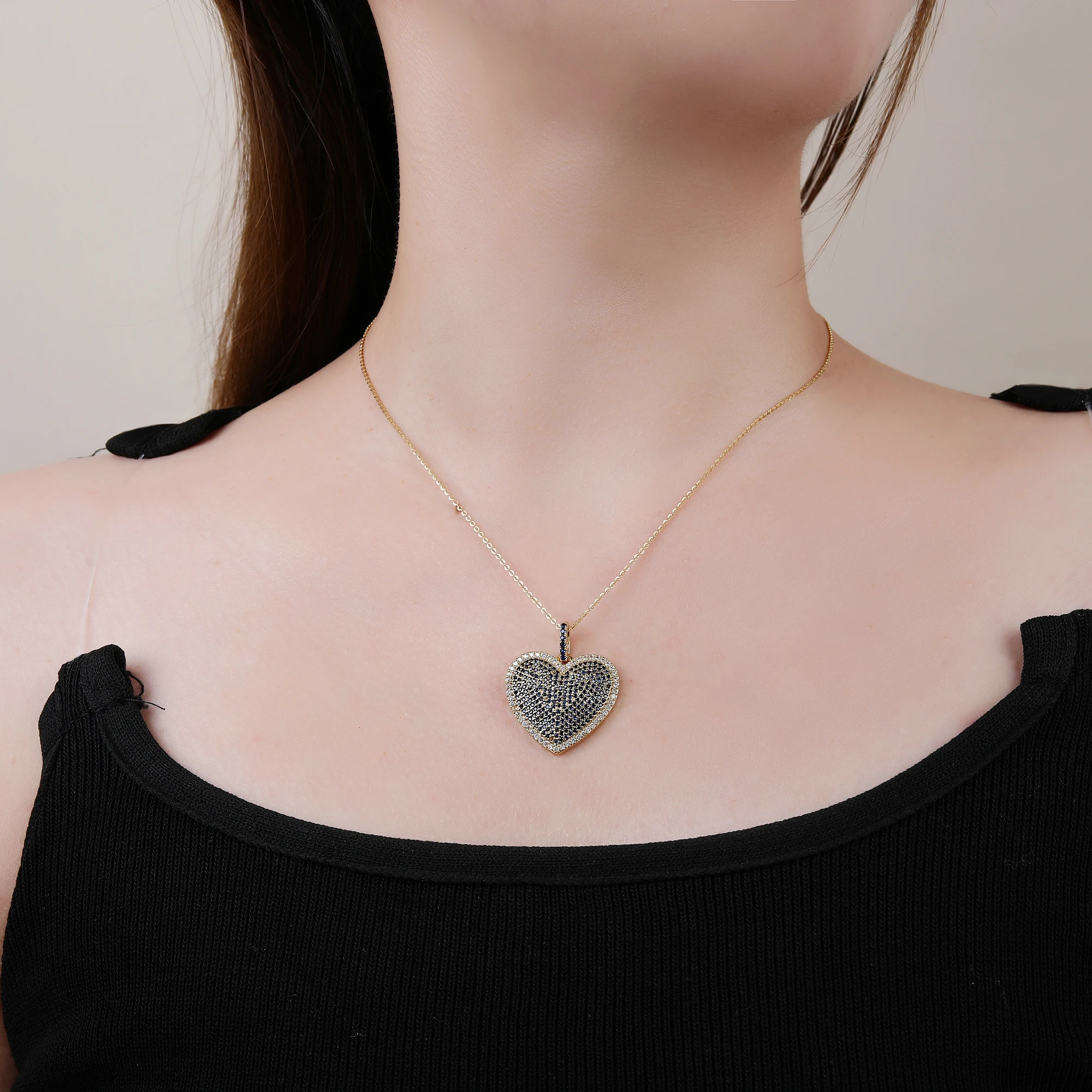 Fashion Luxury Heart Shape Cubic Zirconia Pendant Necklace Elegant for Woman Girl Party Wedding Jewellery Valentine's Day Gift