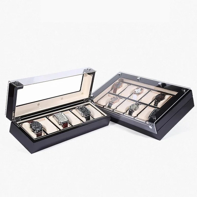 Black Wooden Watch Storage Box, Simple Wristwatch Collection Display Organizer Case for Men JJ5206