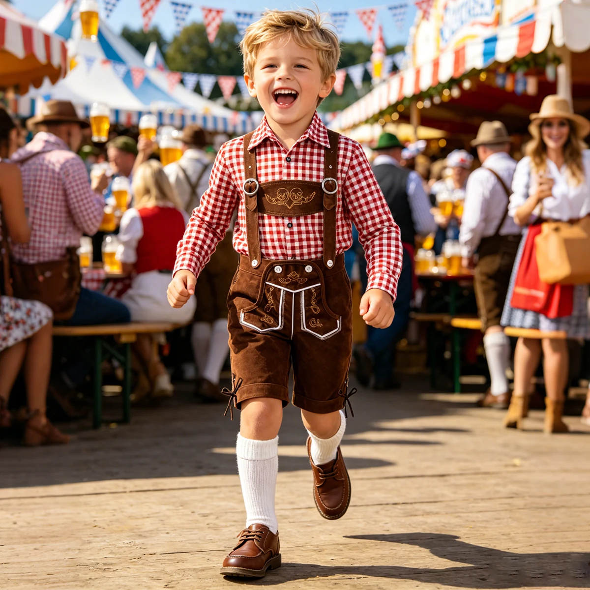 Kids Boys Oktoberfest Clothing Sets Plaid Shirt Lederhosen Costume Bavarian German Dresses Halloween Role Play 5-12 Years