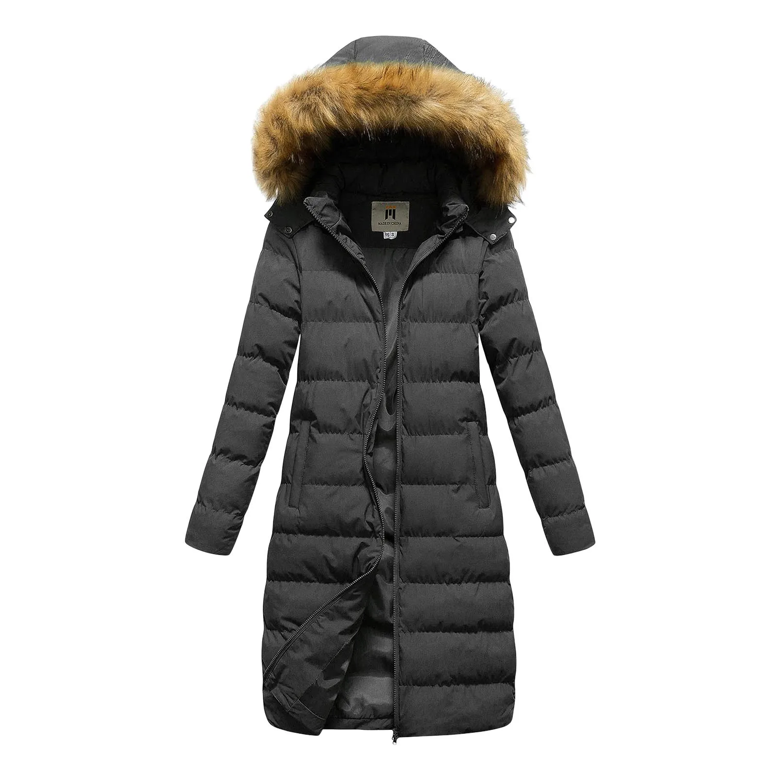 Women's Winter Hooded Long Down Jacket Coat Fur Collar Thick Warm Outcoat Solid Color Parkas Zipper Pocket Overcoat 2025 New