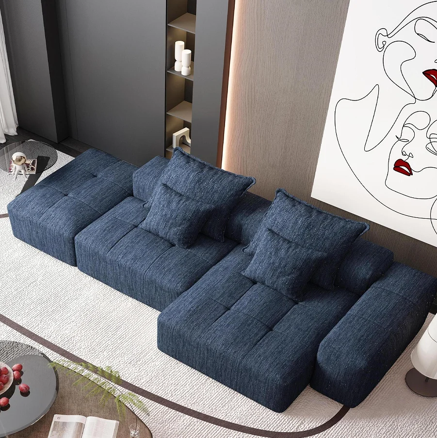 

！@Drop Shipping Low Price Square 3 Seater Chenille Fabric Sponge Filled Sofa Bed Set for Home Living Room Apartment Villa & Hote