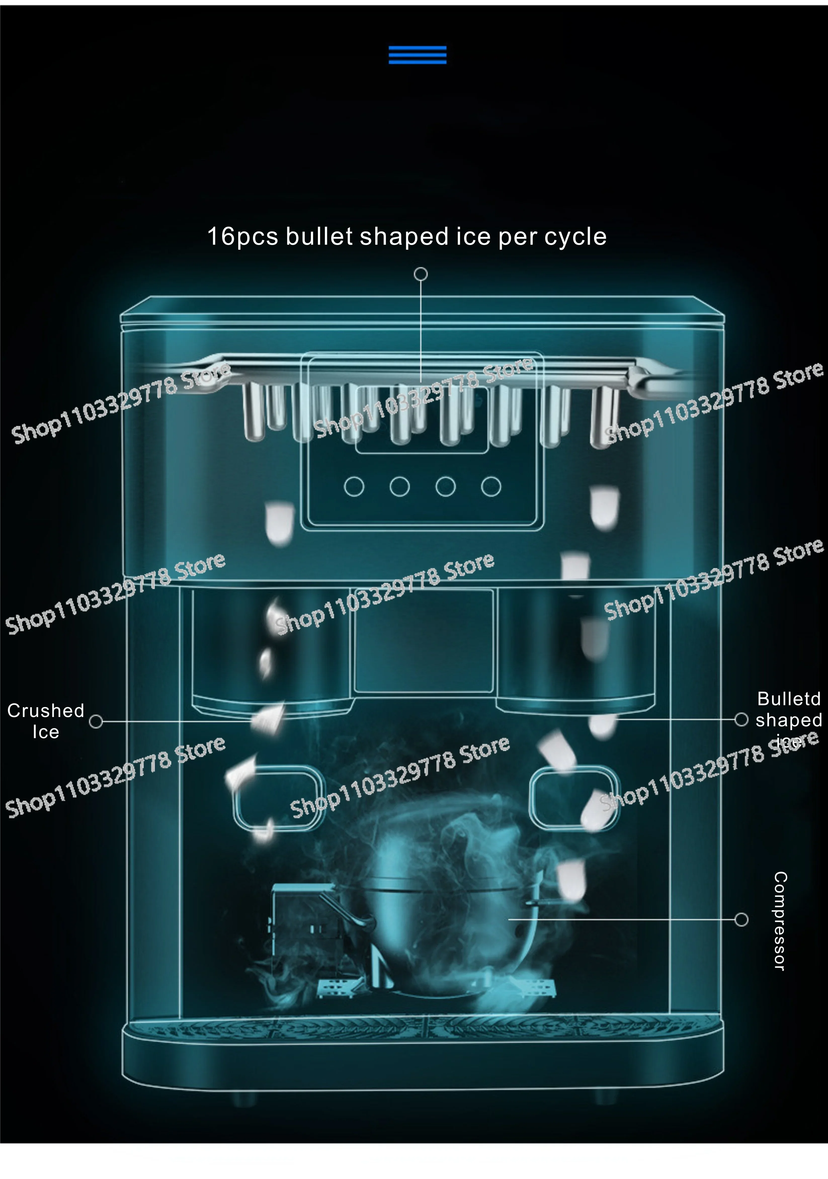 18kg Capacity 2L Water Tank 1kg Ice Bin LCD Touch Screen Portable Countertop Ice Maker with Cold Water Dispenser Crushed Ice