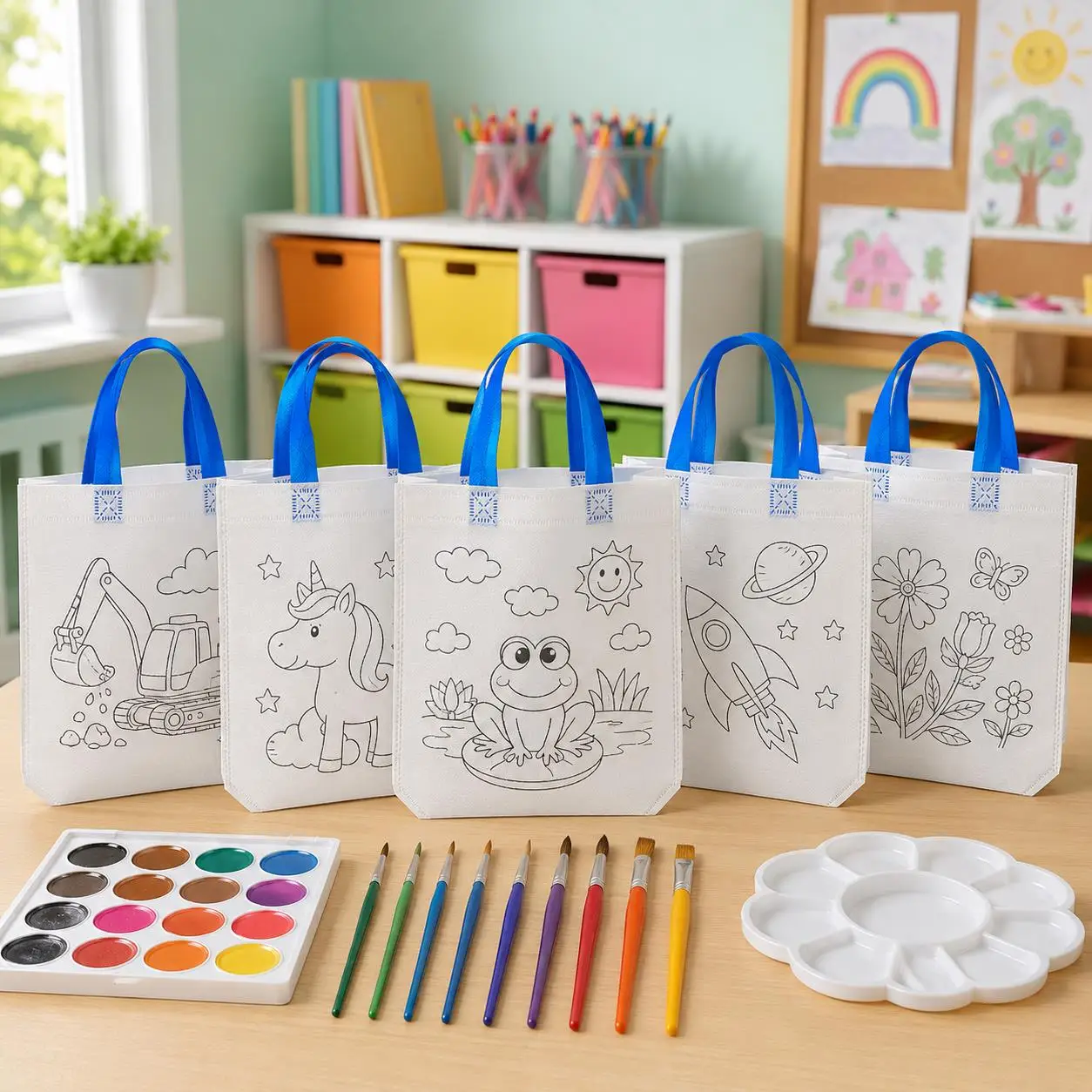 6/8/10/12/20PCS DIY Coloring Tote Bags Non-woven Fabric with Random Pattern for Classroom Art Activity Reward Craft Supplies TMZ