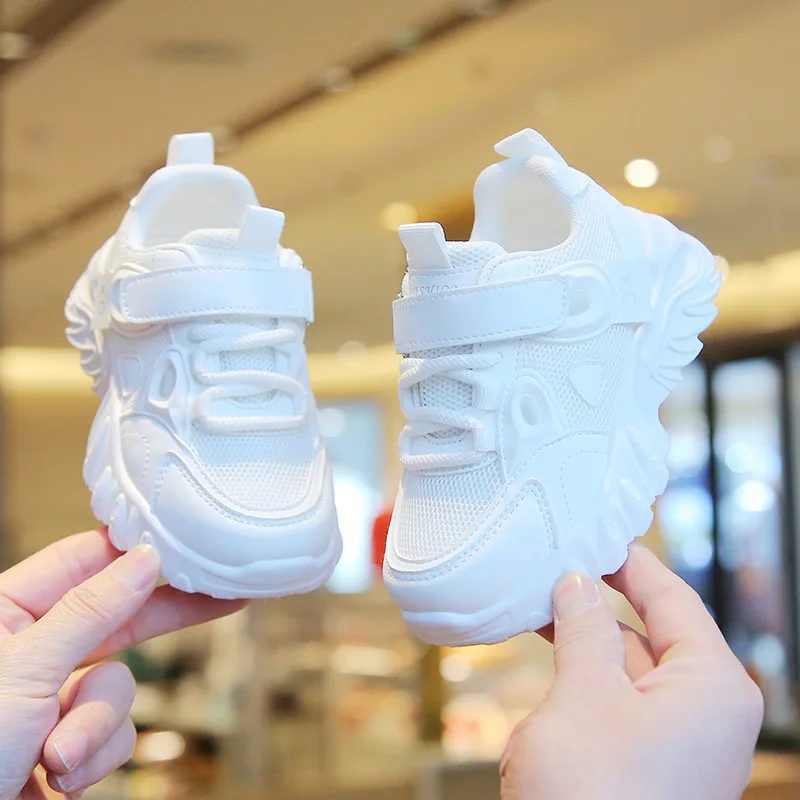 

Spring Autumn Children White Sneakers Mesh Surface Boys Leisure Sport Casual Lightweight Solid Color Shoes Girls Panda Sneakers