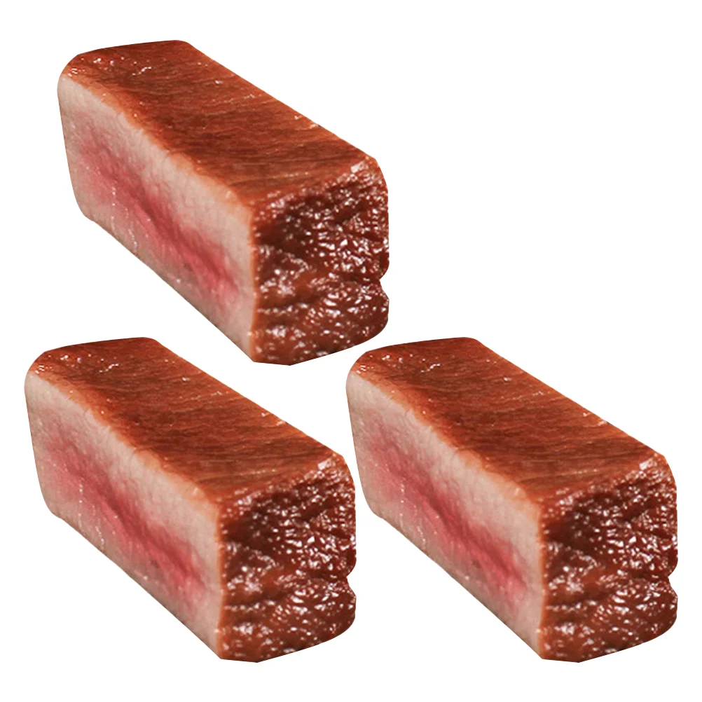 3 Pcs Steak Model Artificial Meat Prop Highly Simulated Cooked Fake Food Decoration Brown Photography Movie Props Safe