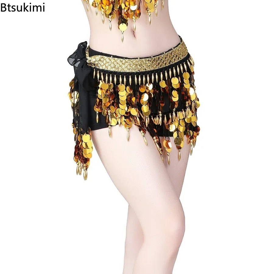 2025 Women's Belly Dance Scarf Waist Accessories Tassels Latin Dance Practice Dress Sequins Hip Scarves Dancetassel Waist Chain