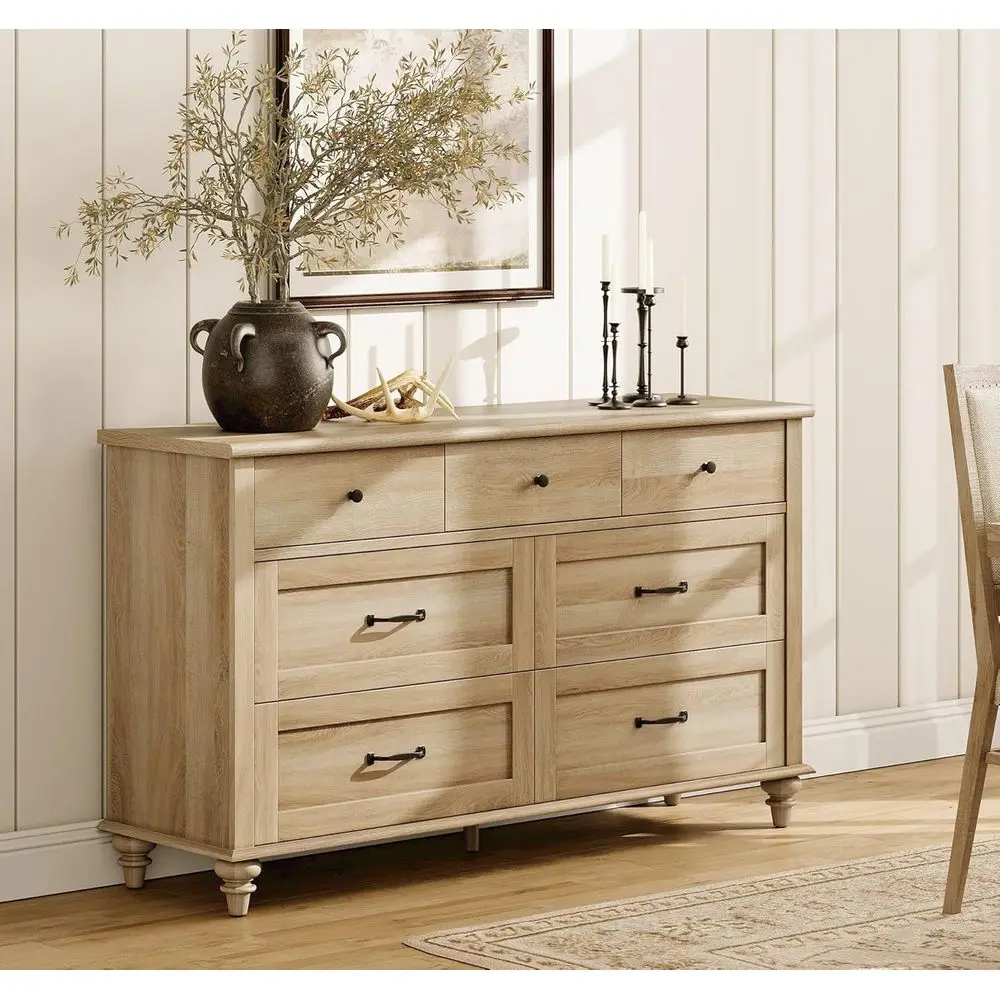 Solid Wood 54 Oak Chest for Bedroom and Kids' Room with Rustic Storage Drawers