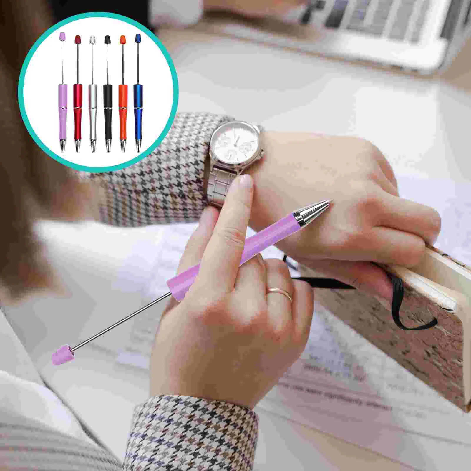 

12 Pcs Beaded Pen Beadable Crafts DIY Ballpoint Pens Kit School Supply Supplies Plastic Making
