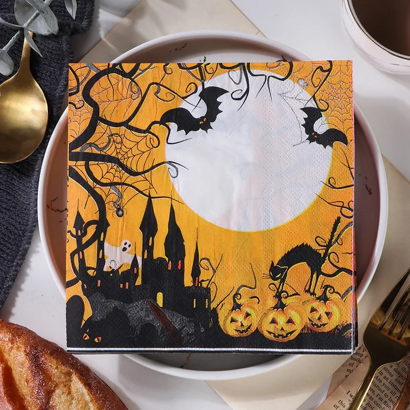 20Pcs/lot Skull Pumpkin Printed Paper Disposable Tableware Napkin Tissues Halloween Party Decoration