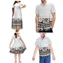 Polynesian Family Collection Clothing Fluffy Full Skirt Women Girls Dress Custom Samoan Pattern Print Adult Children Shirt