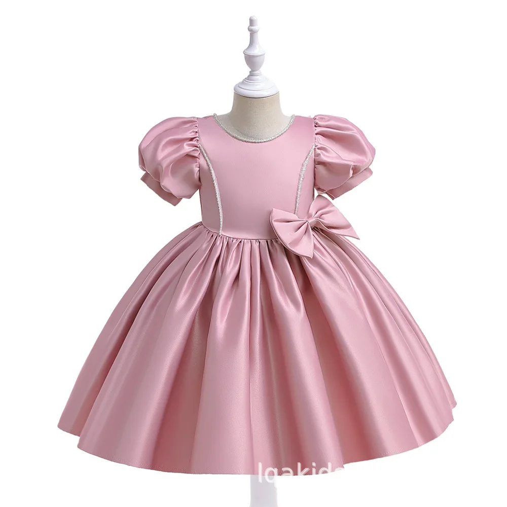 Fashion Green Party Girls Dresses for Kids Puff Sleeve Wedding Baptism Princess 5st Birthday Dress Girl Bridemaid Summer Clothes