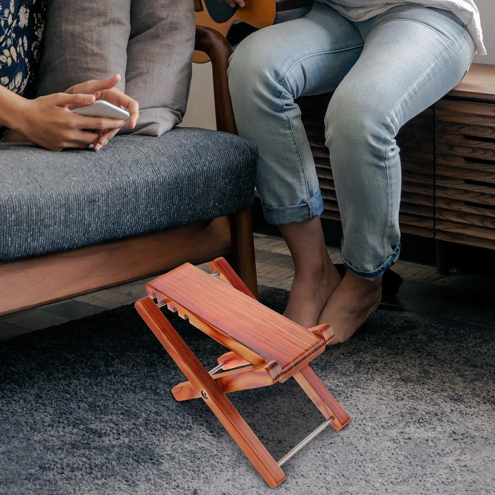 

Ebkou Guitar Footrest Foldable Bamboo Wood Adjustable Height Classical Folk Guitarists Footstool Durable Portable Accessories