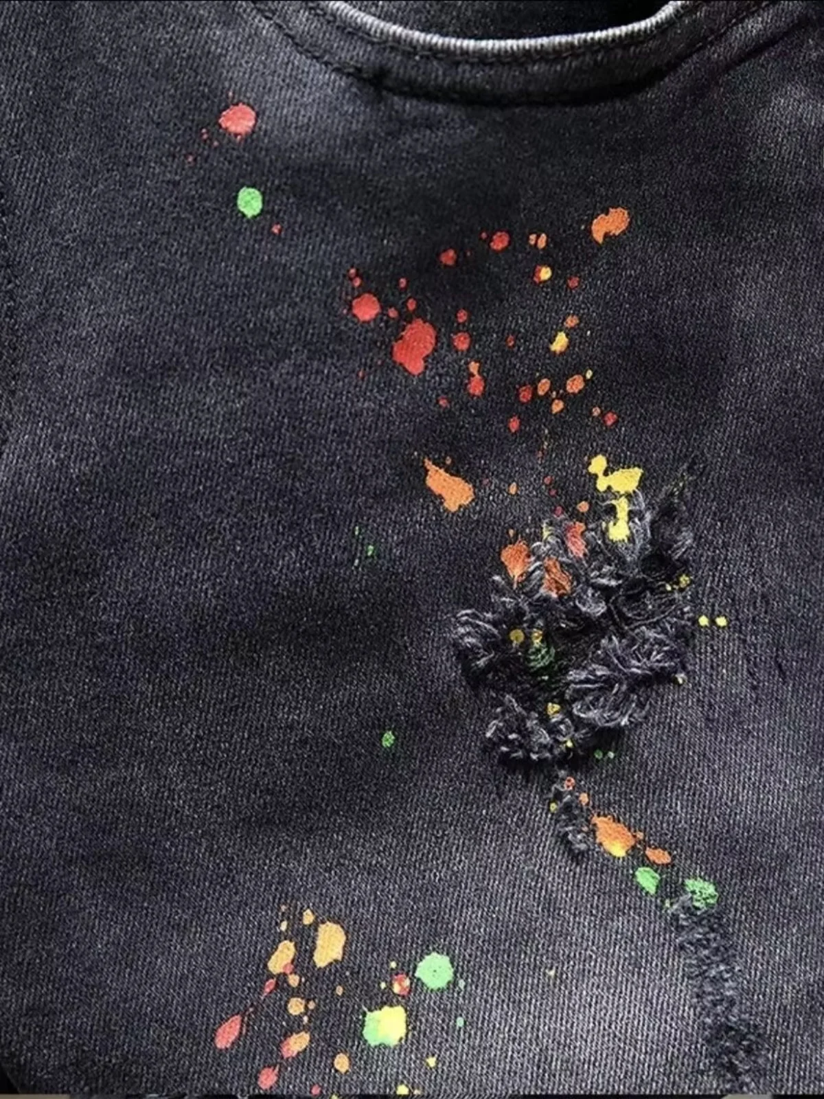 

Bla Slim Fit Мужские джинсы Модный бренд Ins Splaed Ink Scratch High Street Hole Patch Корейская версия Elastic Small Foot Lon...