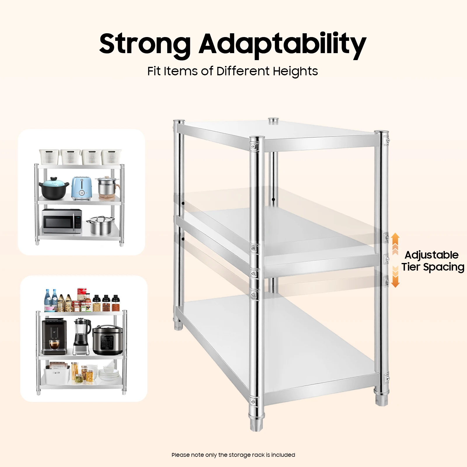 

Heavy Duty Stainless Steel Storage Shelf(80×40×80cm) , 3-Tier Adjustable Storage Rack, Ideal for Microwave/Oven Placement