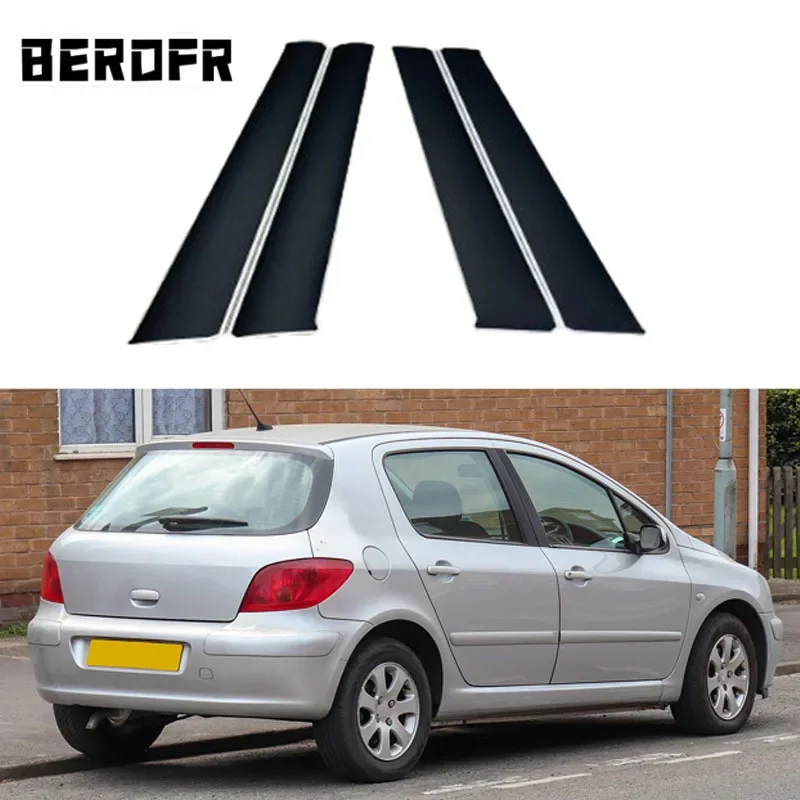 4Pcs Glossy Black Pillar Posts Door Side Window Cover BC Column Sticker For Peugeot 307 2001 2002 2003 2004 2005 2006 2007 2008