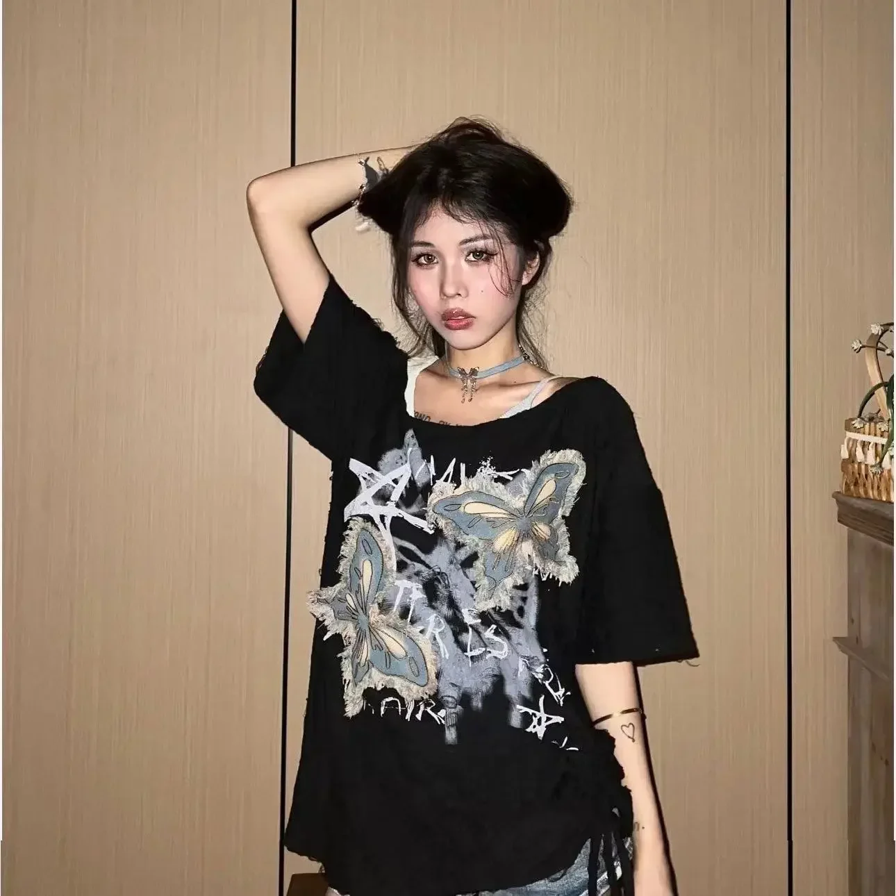 Women\'s Graphic Print T-shirt Harajuku Y2k Tee Top Vintage Elegant Aesthetic Oversize Short Sleeve T-shirt 2000s Clothes Summer