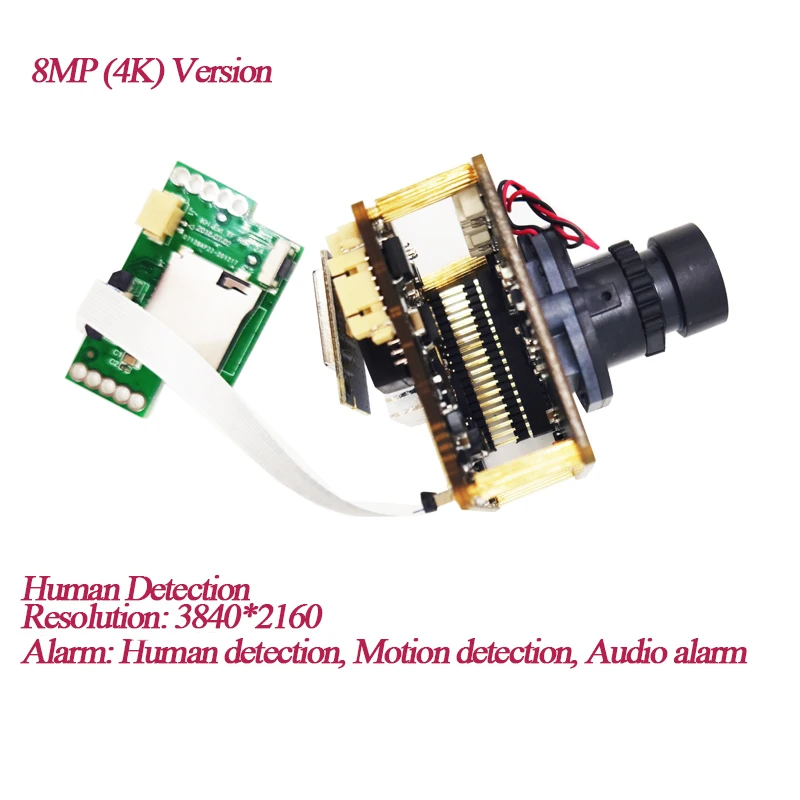 H.265 8MP 4K Starlight Wireless IP Camera Module, 5MP Human detection wifi Network Camera board Two way Audio TF Card RTSP