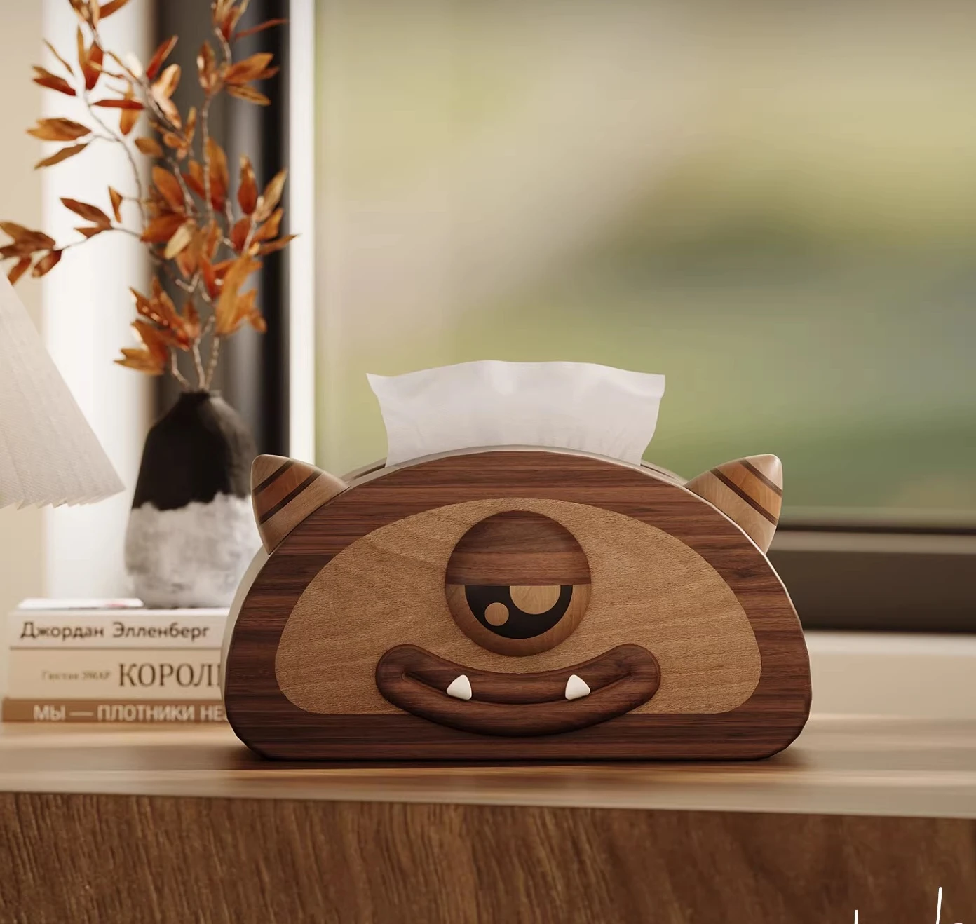 

Little monster tissue box pumping carton solid wood wood walnut decorative desktop ornament high-end creative cartoon cute