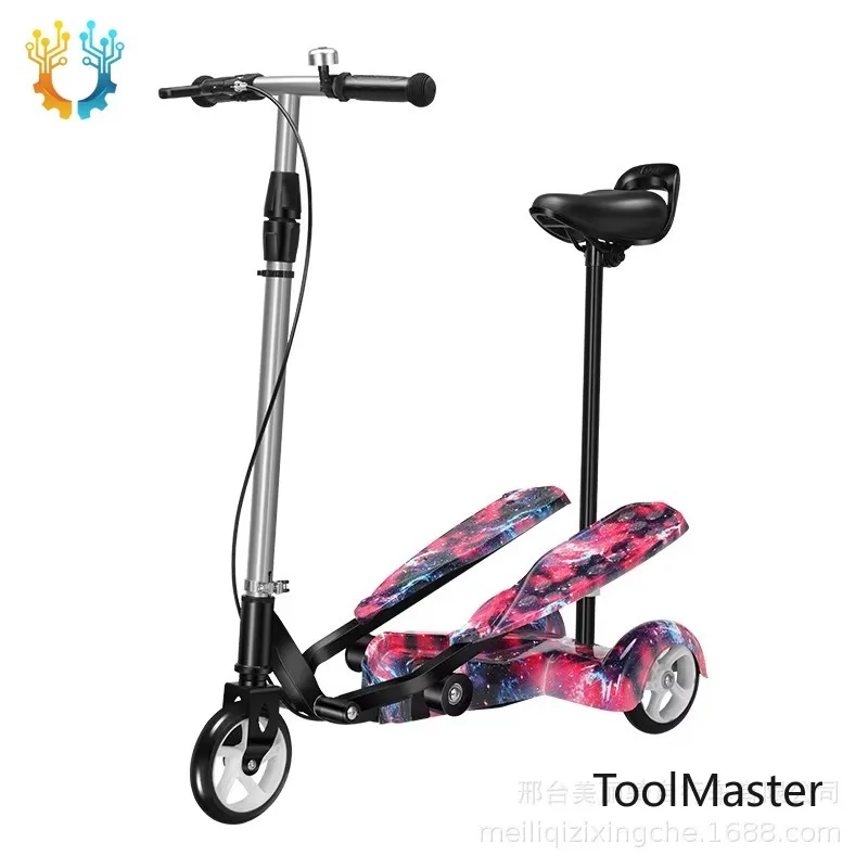 

【2026】Children Double Pedal Scooter With Seat, Fold 3 Wheels Stepper Scooter Colorful Scooter