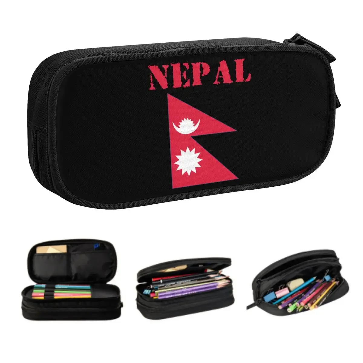 Custom Nepal Flag School Pencil Case Girls Boys Large Storage Pencil Bag Pouch Students Stationery