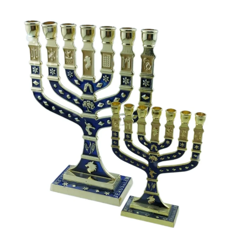 

Jewish Menorahs Alloy 7-head Candlestick Hanukkah Israeli Handic Home Decoracion Jerusalem Party Festival Candleholder Menorah