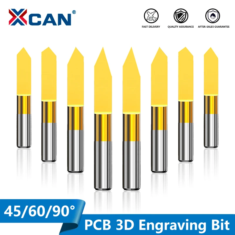 

XCAN PCB Milling Cutter 45 60 90 Degrees V Shape Engraving Bit 1/8 Shank CNC Router Bit TiN Coated Wood Cutter Carbide End Mill