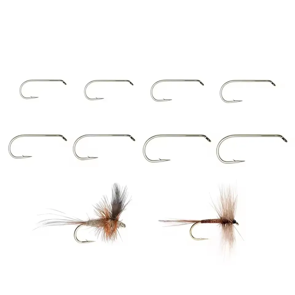 100 Stück 1X Langstieliger Down-Eye Trockenfliegenhaken # 8- # 22 Nymphen-Bindehaken aus scharfem Kohlenstoffstahl für Forellen – Standarddraht – Detail 4