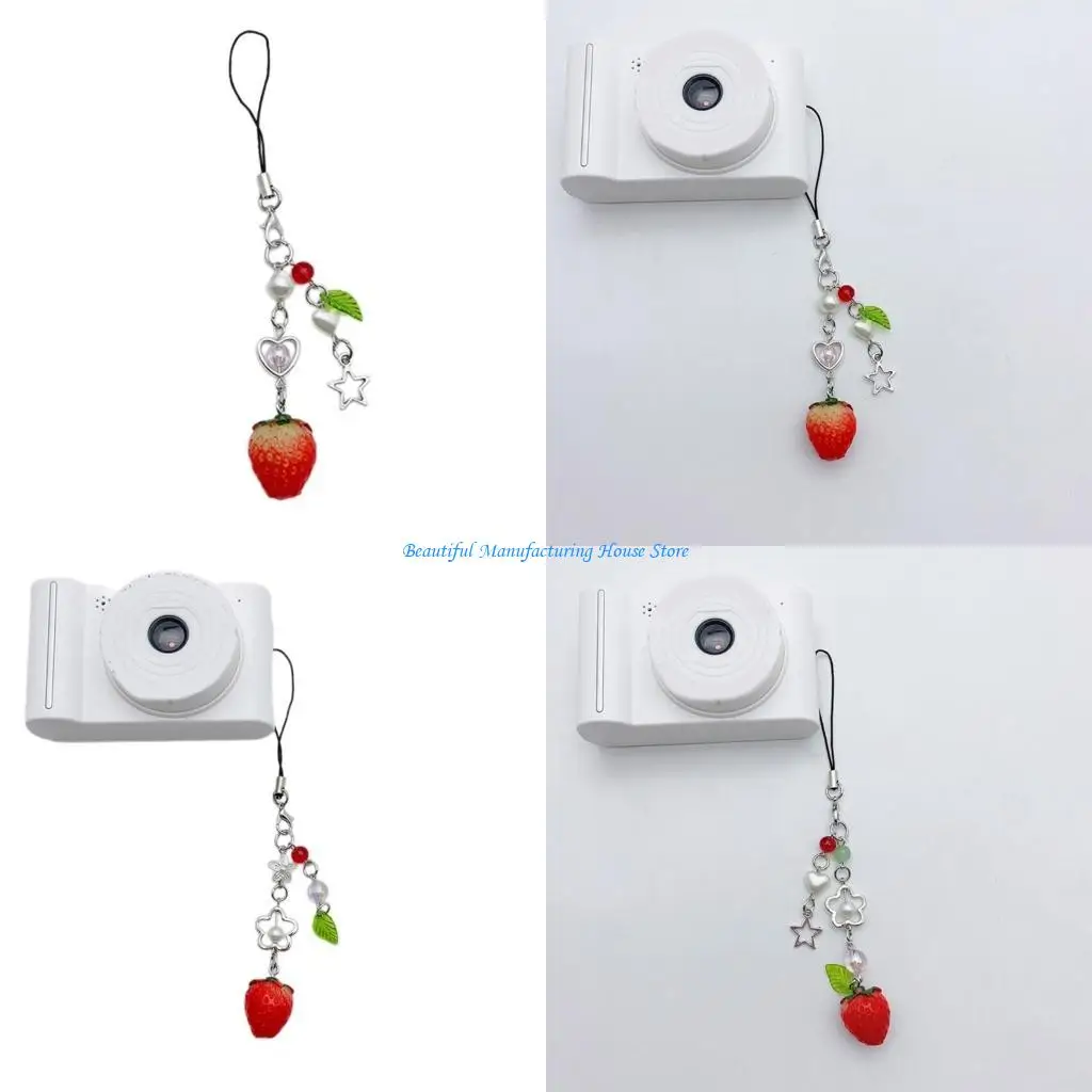 

E56A Strawberry Heart Star Pendant Phone Strap Portable Hangings Lanyard for Girls Wo