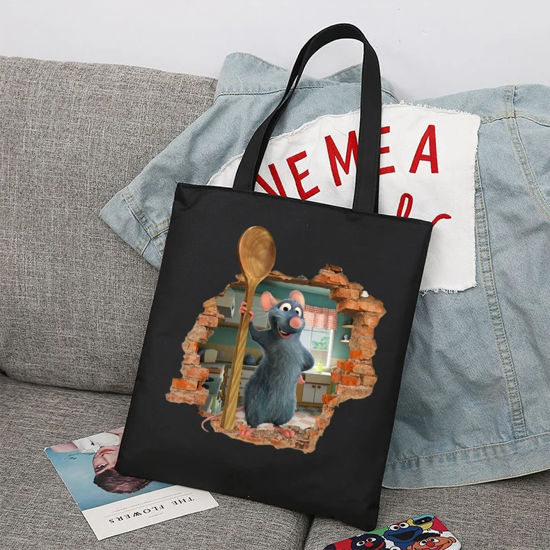 Disney Ratatouille Cartoon Large Capacity Canvas Shoulder Bag Women's Casual Tote Bag Kids Student Handbag Shopping Bag