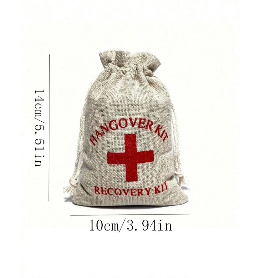 2/5PCS Hangover Emergency Kit, Burlap Bags, Canvas Bags, Survival Kits, Wedding Favor Bags, Red Cross Linen Gift Bags, Suitable