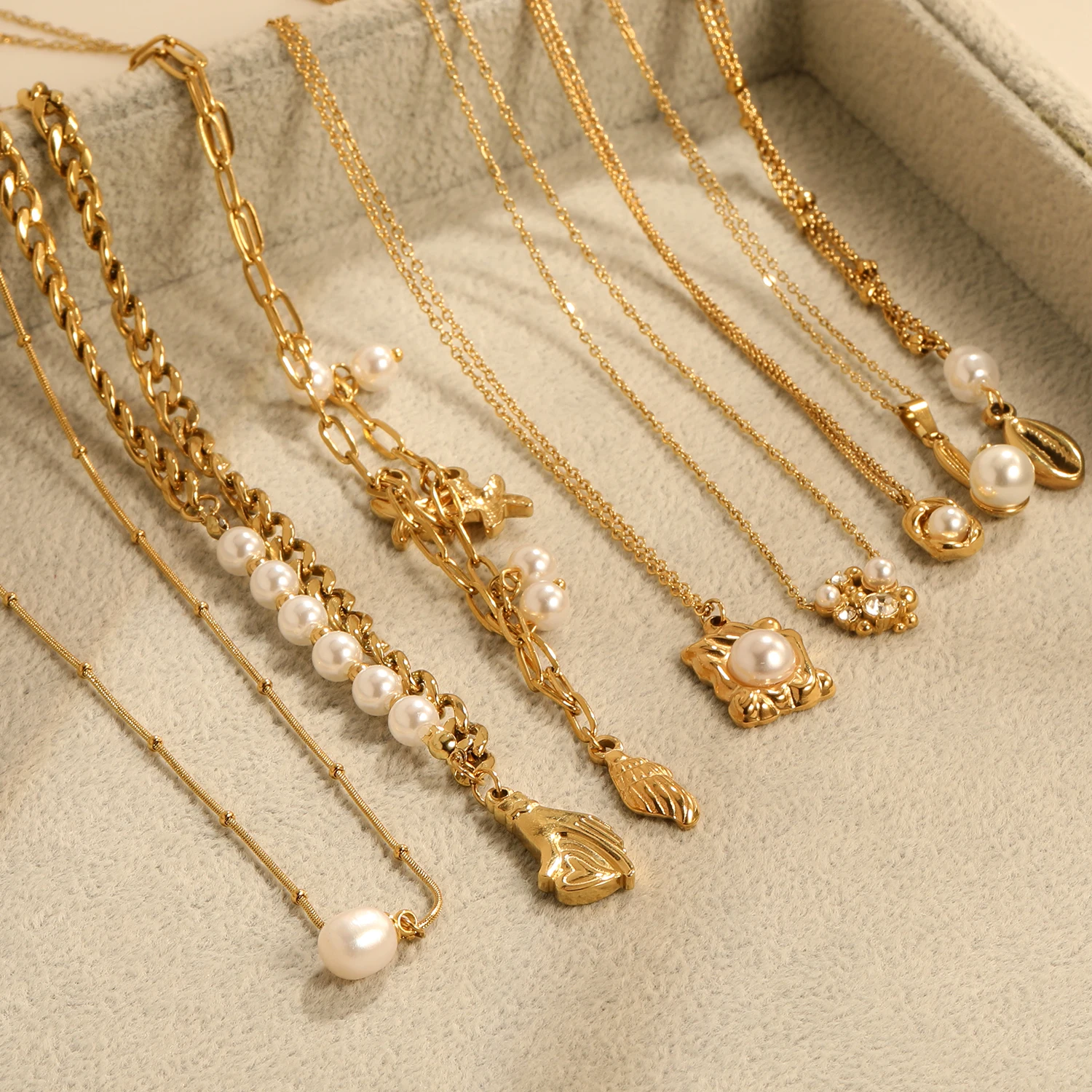 ASONSTEEL Simple White Imitation Pearl Pendant Necklace Gold Plated For Women Girl Stainless Steel Chain Jewelry Gifts Choker