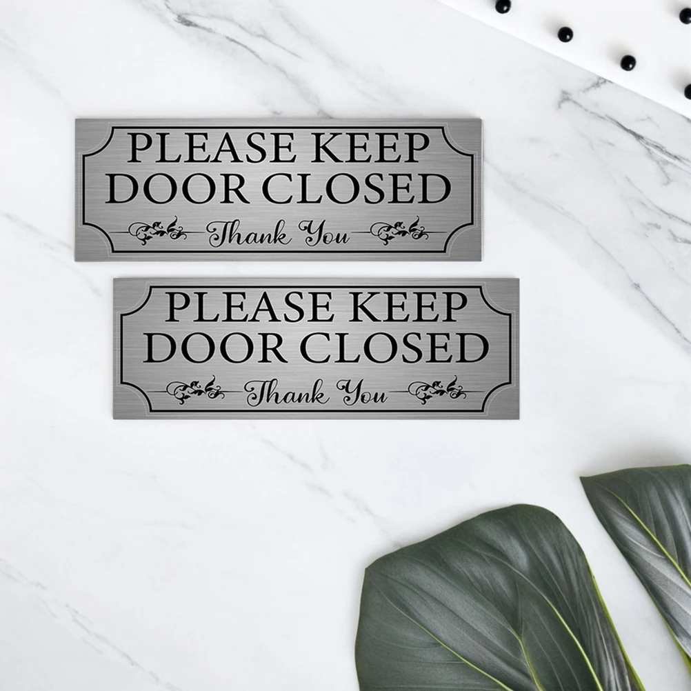 

2Pcs Keep Door Closed Sticker Restroom Sign Bathroom Decorative Accessory Pvc Material Waterproof Versatile Use Safety Reminder