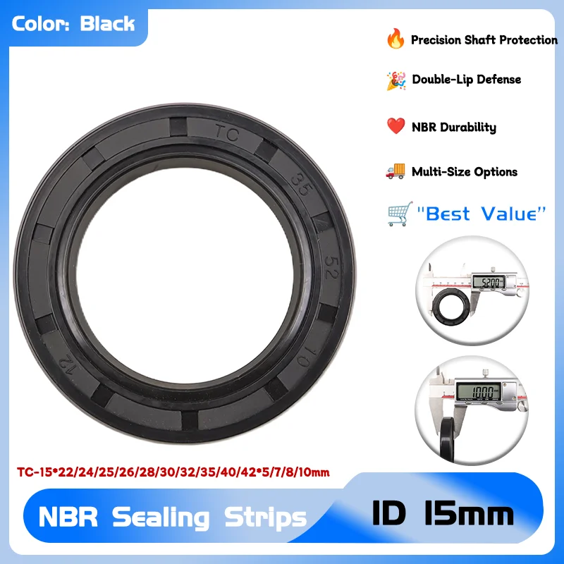 

Nitrile Rubber Shaft Double Lip Oil Seals NBR Oil Seal ID 15mm 2/5pcs TC-15*22/24/25/26/28/30/32/35/40/42*5/7/8/10mm