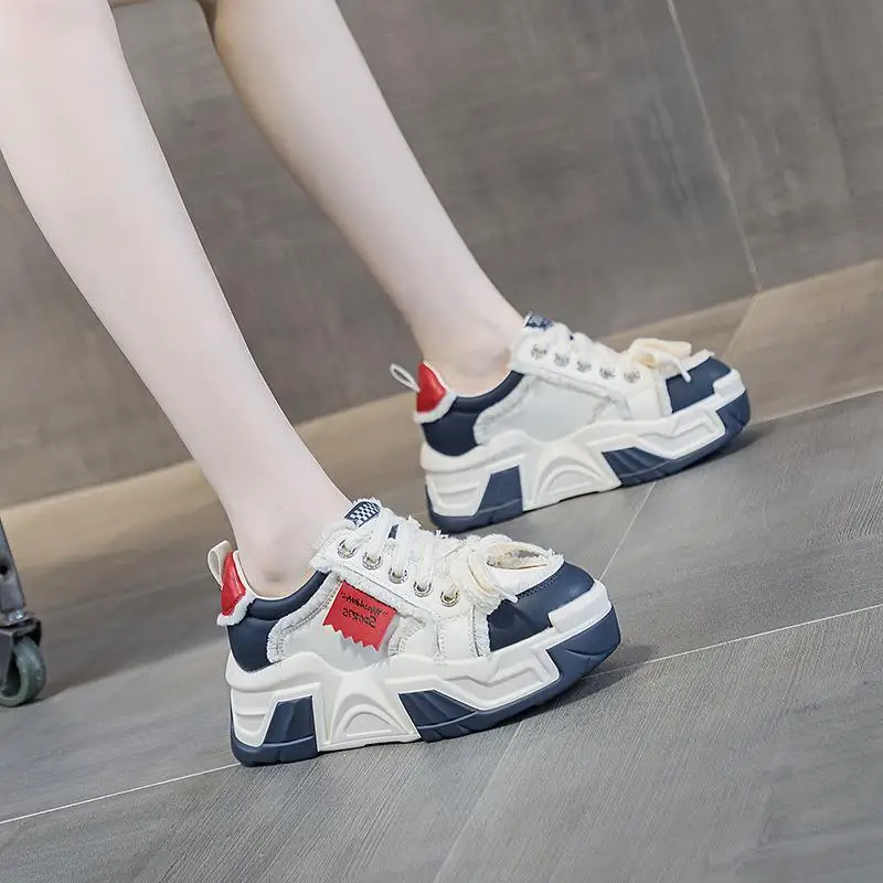 

Increased Height Dad Shoes Real Leather Thick Bottom Versatile Korean Style Casual Fashion Women's Flat Knot T-strap Color Bl...