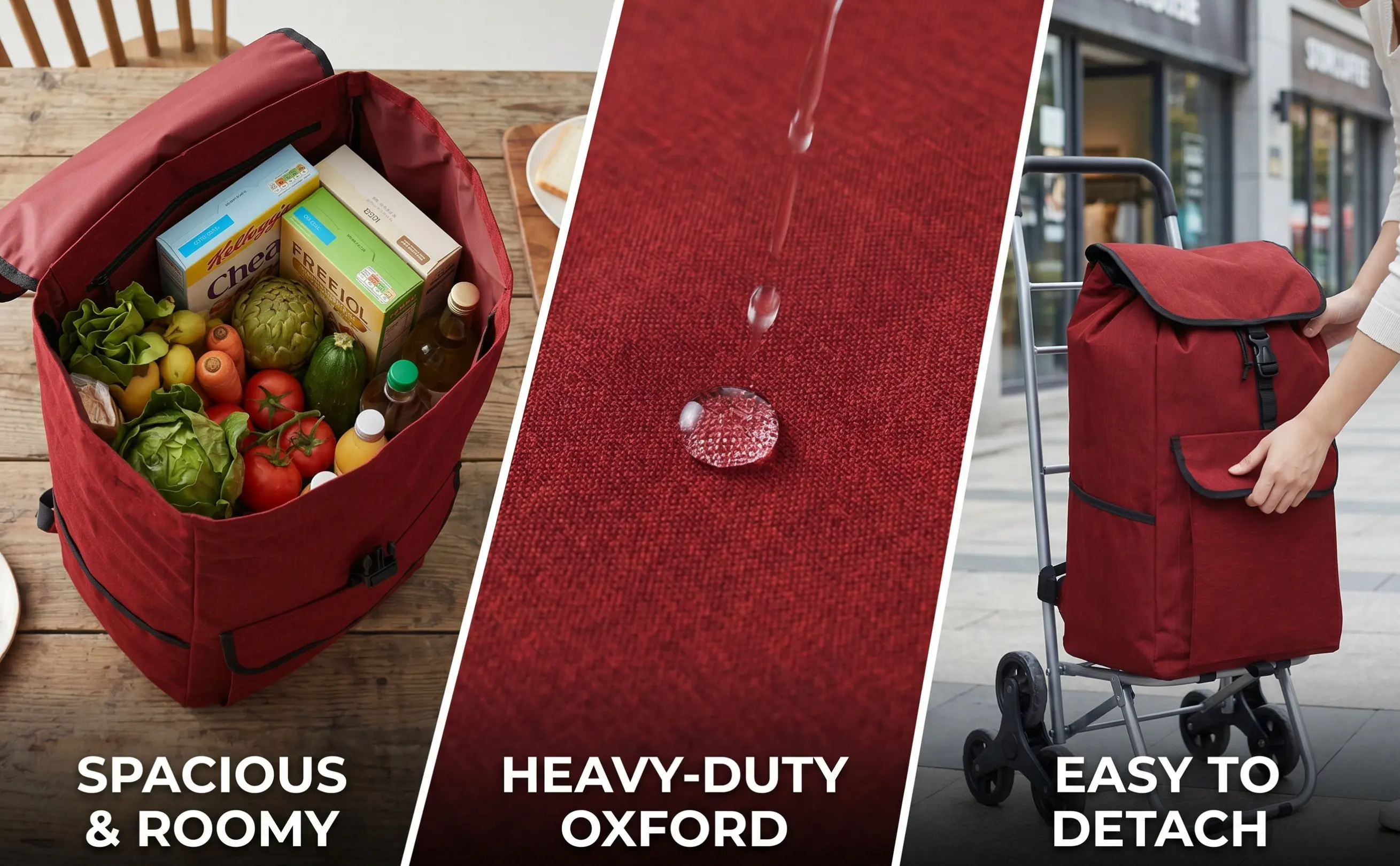 Shopping Cart Bag Thick Oxford Cloth Waterproof Foldable Detachable Large Capacity Replacement Trolley Bag Side Front Pockets