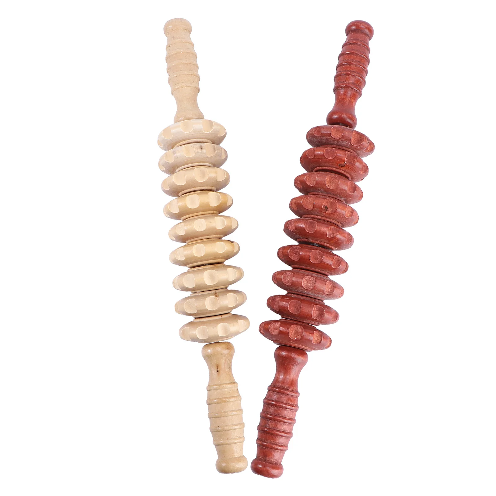 

2Pcs Wood Body Roller Massager with 9 Rollers Non-Slip Handle Effective Belly and Full Body Muscle Relaxation Tool