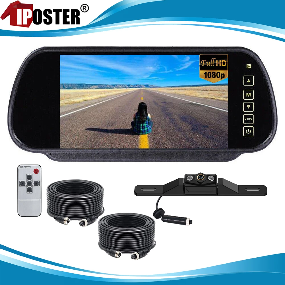 

iPoster 7 Inch IPS AHD Screen Car Rear View Mirror Monitor With Clip 1080P AHD Rear View Backup Reversing Camera 2 10m For Truck