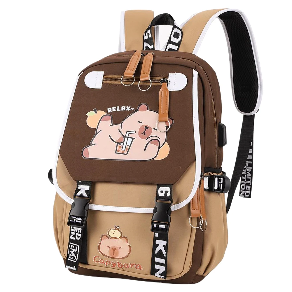 

Capybara Kawaii Schoolbag with Pencil Case Casual Bookbag Adjustable Strap Adorable Daypack Travel Backpack