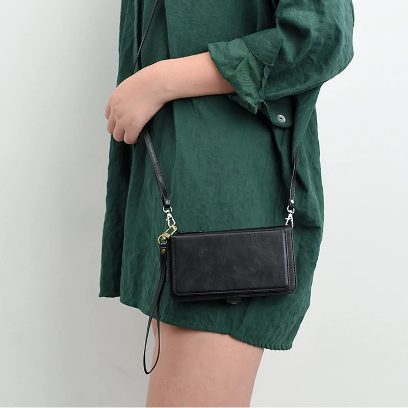 

Two Lanyards Crossbody Case For iPhone 13 11 12 Pro Max X XR XS 7 8 Plus Magnetic Removable Leather Card Wallet Flip Book Case