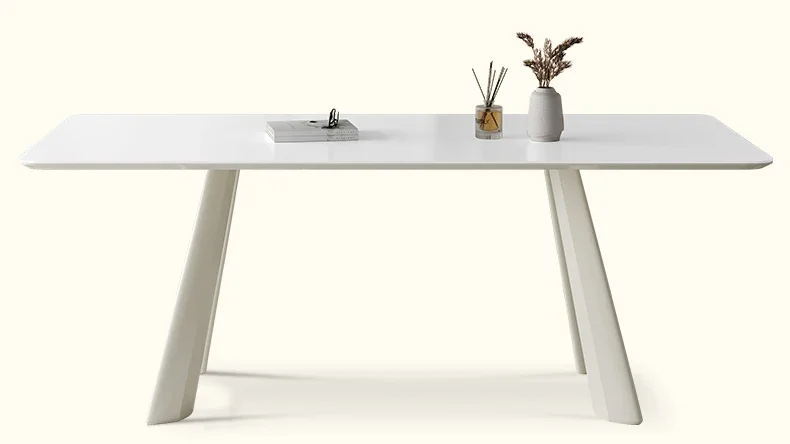 White rock slab dining table modern simple new Italian minimalist household rectangular light luxury
