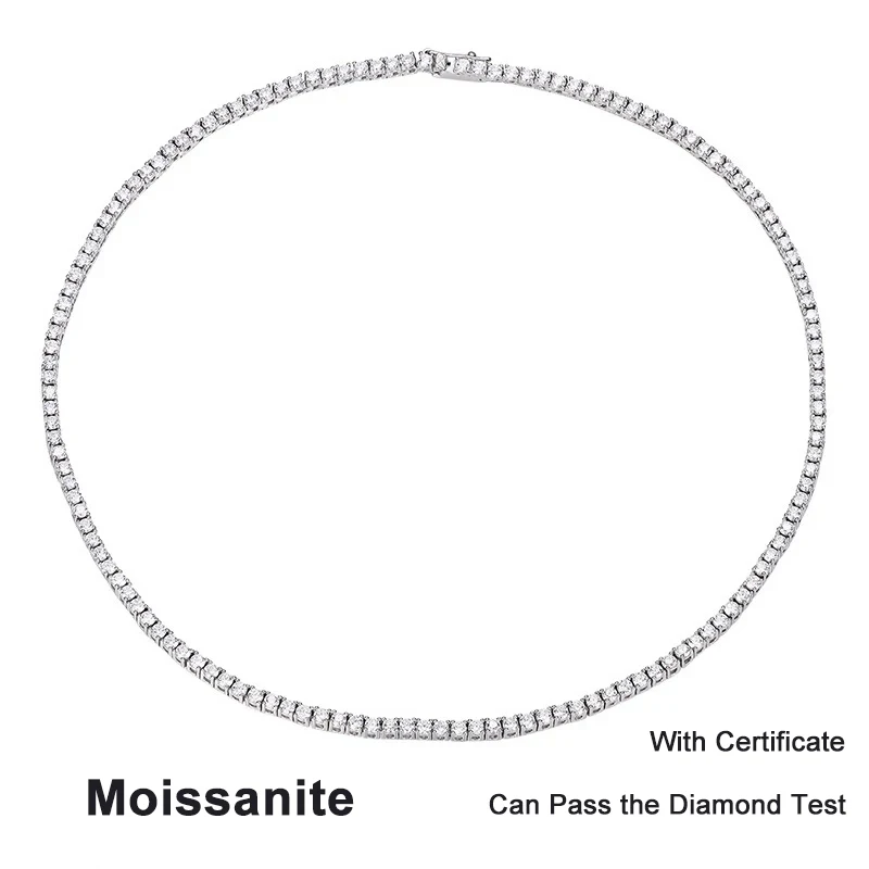 NeeTim 2,5 mm volle Moissanit-Tennis-Halskette aus 925er-Sterlingsilber mit vergoldeten Halsketten, Halskette, edler Schmuck für Frauen