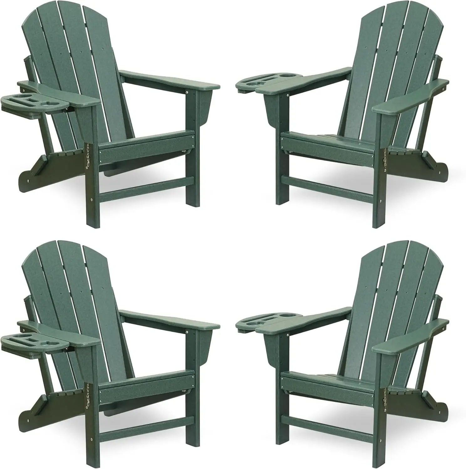 Adirondack Chair Set of 4, HDPE Folding Adirondack Chair w/4 in 1 Cup Holder Trays,Weather Resistant Outdoor Chair